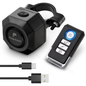 Fosmon USB-C Rechargeable Bike Alarm w Remote